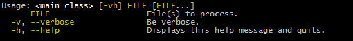 Screenshot of usage help with Ansi codes enabled